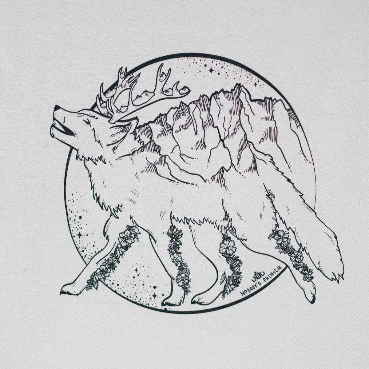 Whimsical Wolf T-Shirt - Black Print - Nobody's Princess
