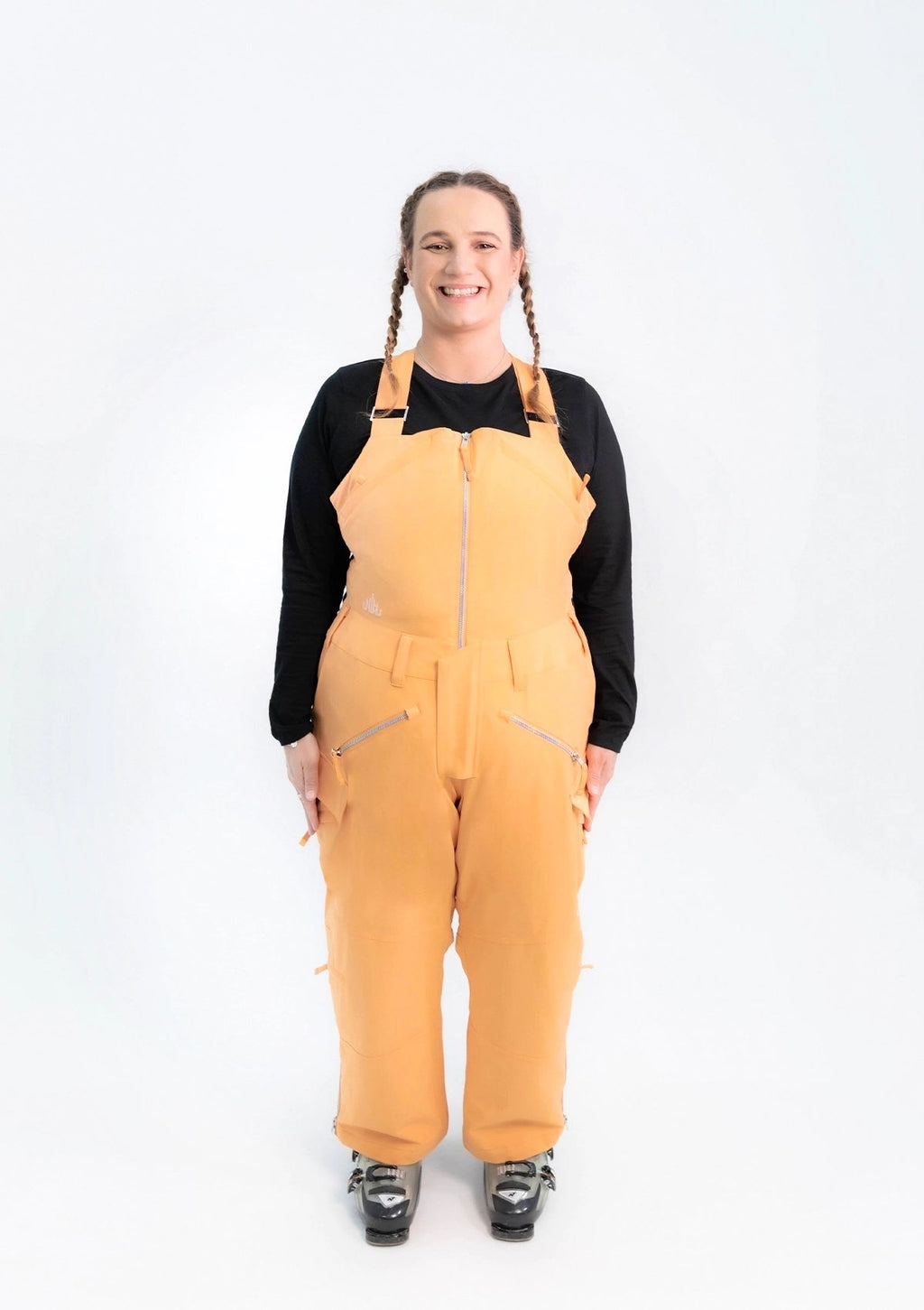 Apricot - Mila Snow Bib SHORT - Nobody's Princess $Josie is wearing size AU18/US14 #colour_apricot