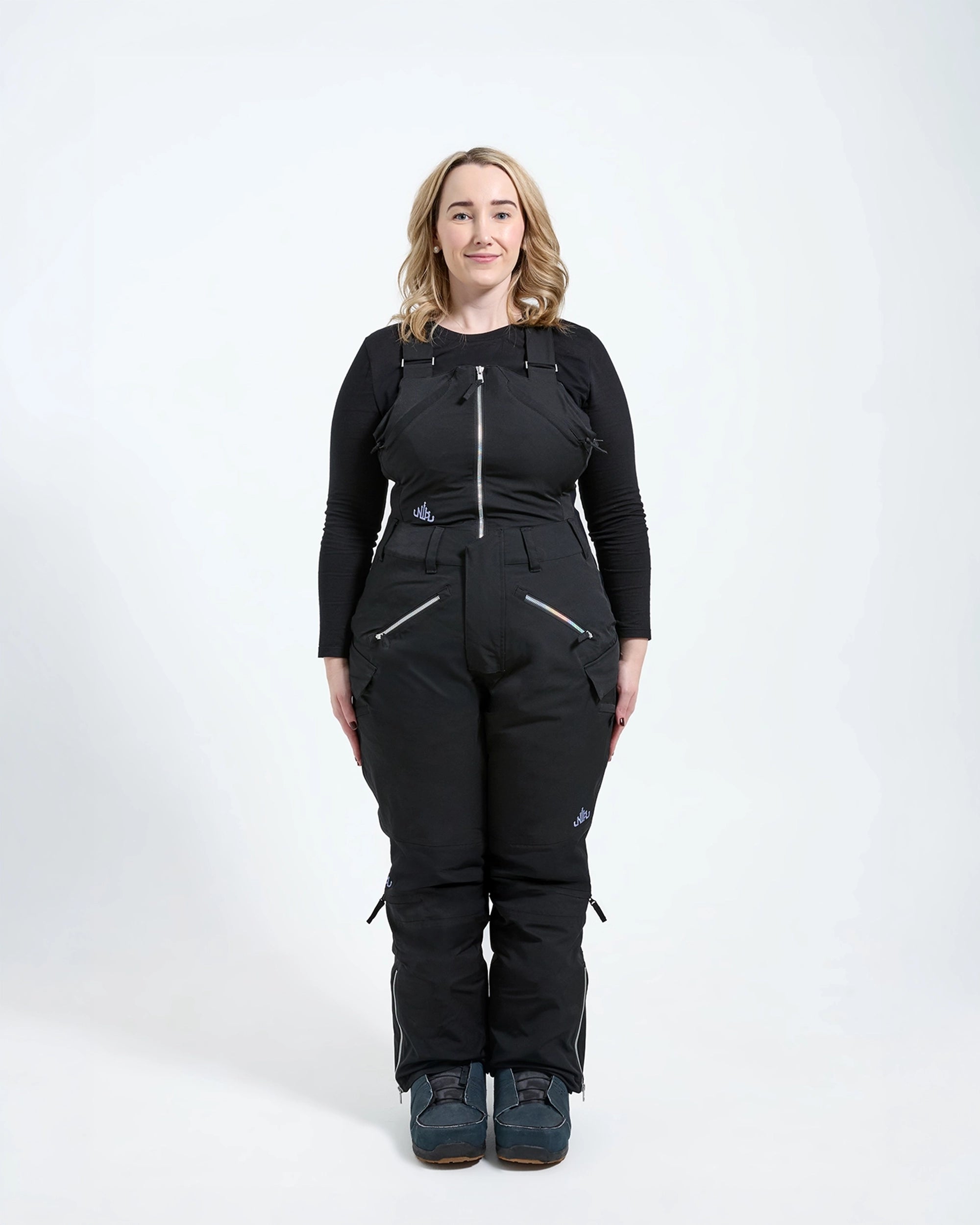 Black - Zali Snow Bib SHORT - Nobody's Princess  $Joanna is wearing size AU12/US8 #colour_black