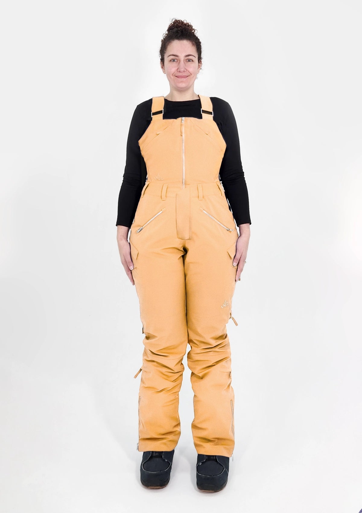 Apricot - Zali Snow Bib SHORT - Nobody's Princess $Maria is wearing size AU14/US10 #colour_apricot